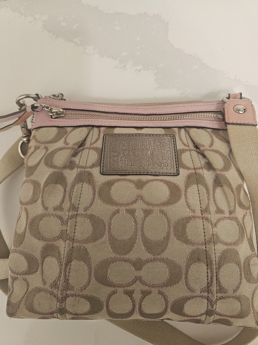Coach Signature Canvas Crossbody Bag in Beige and Pink - Picture 11 of 12